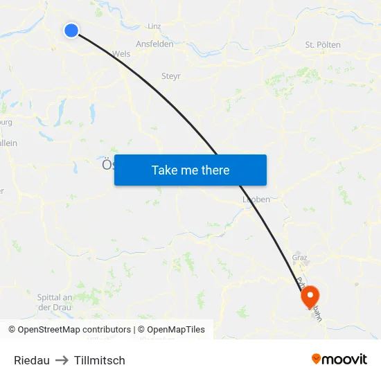 Riedau to Tillmitsch map
