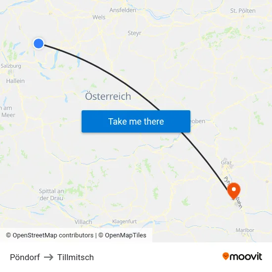 Pöndorf to Tillmitsch map
