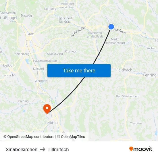 Sinabelkirchen to Tillmitsch map