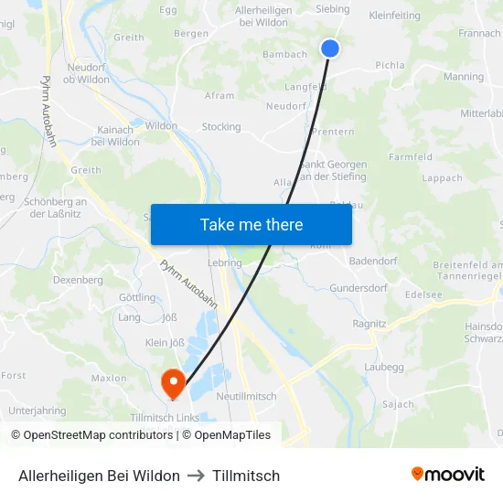Allerheiligen Bei Wildon to Tillmitsch map