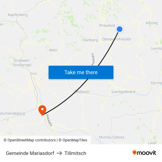 Gemeinde Mariasdorf to Tillmitsch map
