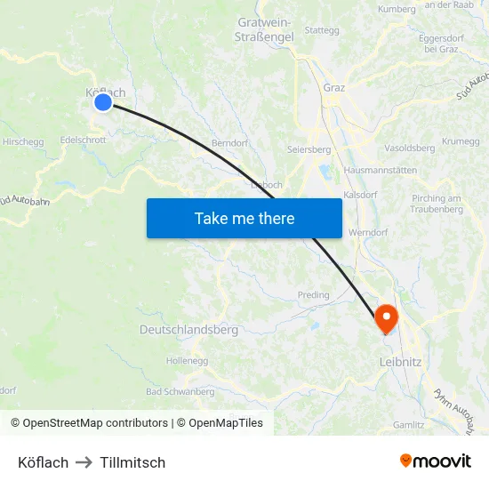 Köflach to Tillmitsch map