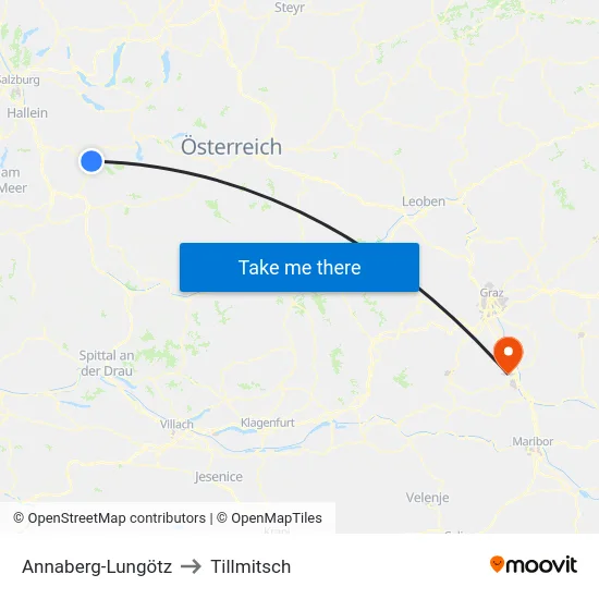 Annaberg-Lungötz to Tillmitsch map