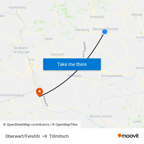 Oberwart/Felsőőr to Tillmitsch map