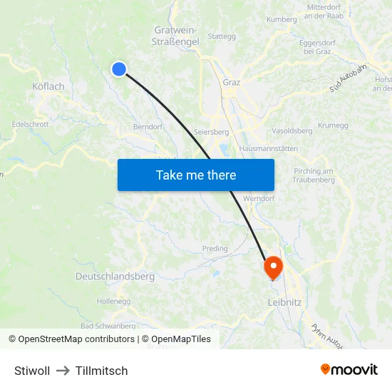 Stiwoll to Tillmitsch map
