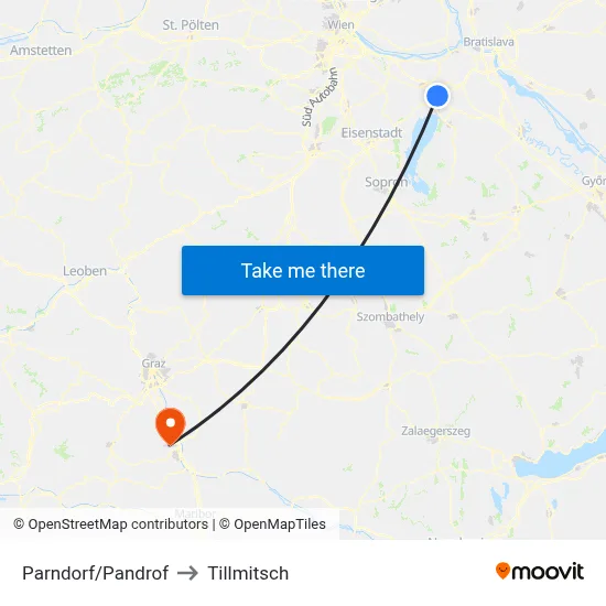 Parndorf/Pandrof to Tillmitsch map