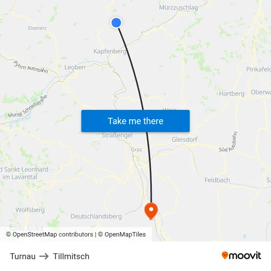 Turnau to Tillmitsch map