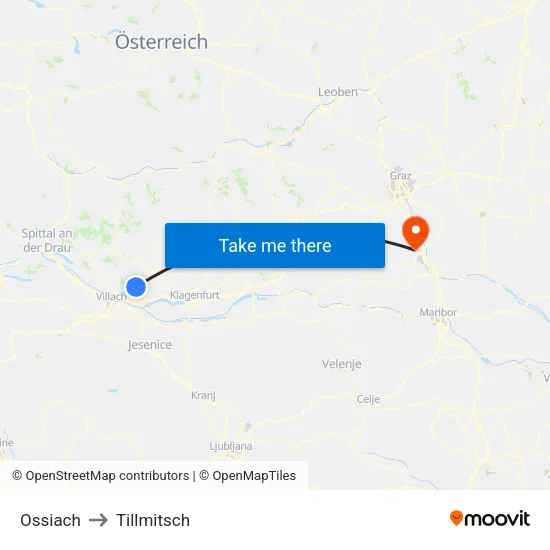 Ossiach to Tillmitsch map