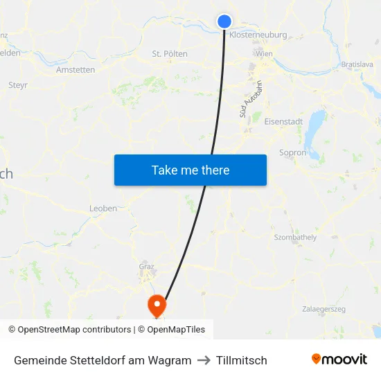 Gemeinde Stetteldorf am Wagram to Tillmitsch map