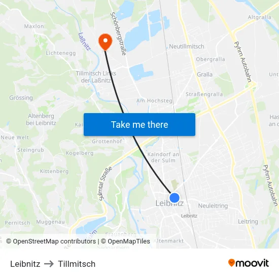 Leibnitz to Tillmitsch map