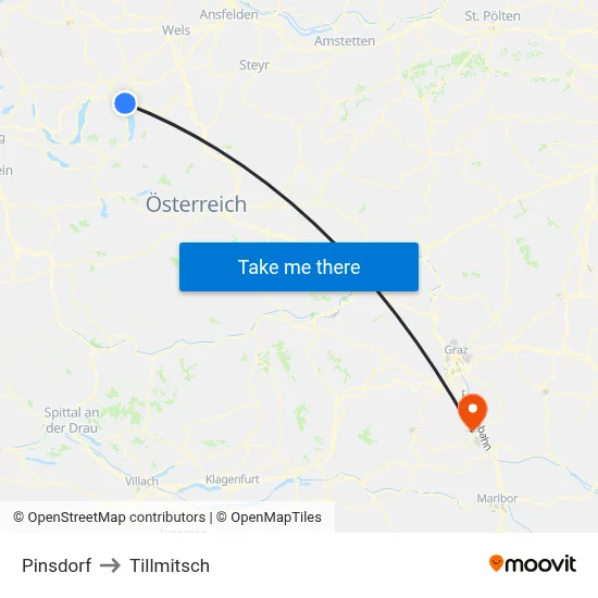 Pinsdorf to Tillmitsch map