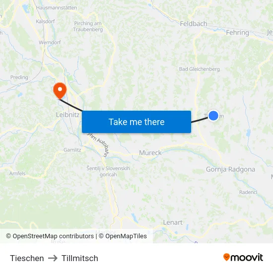 Tieschen to Tillmitsch map