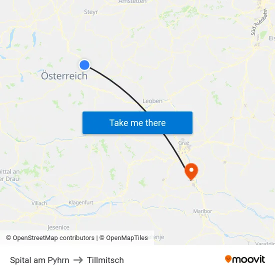Spital am Pyhrn to Tillmitsch map