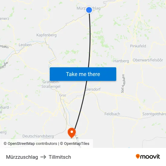 Mürzzuschlag to Tillmitsch map