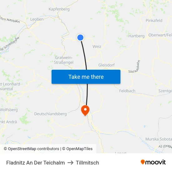 Fladnitz An Der Teichalm to Tillmitsch map