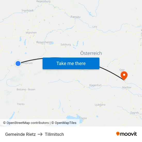 Gemeinde Rietz to Tillmitsch map