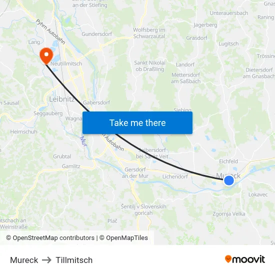 Mureck to Tillmitsch map