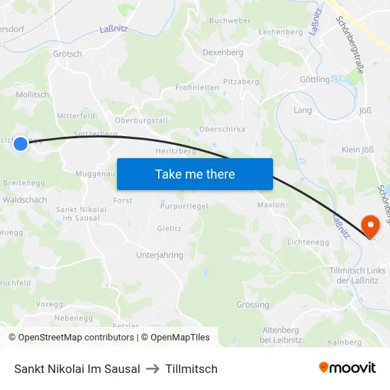 Sankt Nikolai Im Sausal to Tillmitsch map