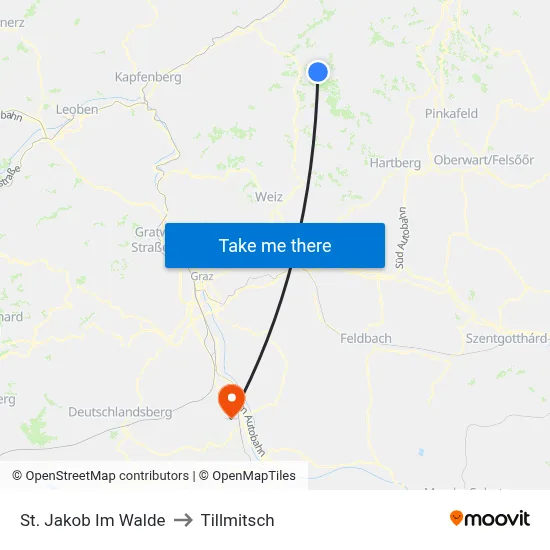 St. Jakob Im Walde to Tillmitsch map