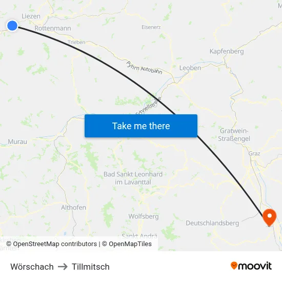 Wörschach to Tillmitsch map