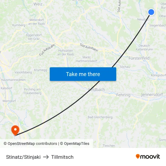 Stinatz/Stinjaki to Tillmitsch map