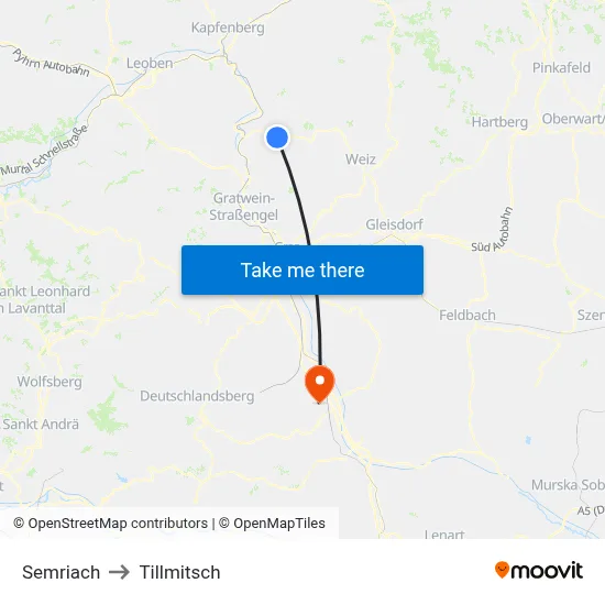 Semriach to Tillmitsch map