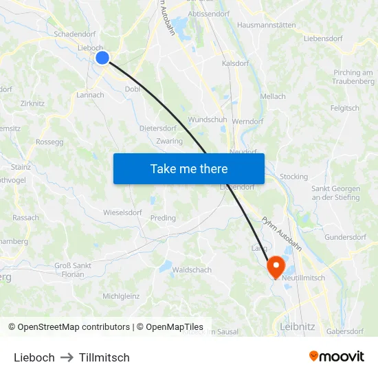 Lieboch to Tillmitsch map