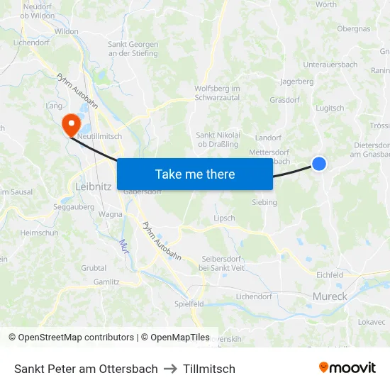 Sankt Peter am Ottersbach to Tillmitsch map