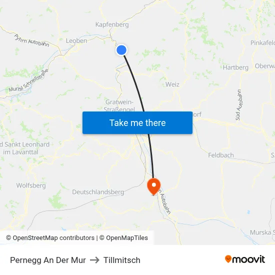 Pernegg An Der Mur to Tillmitsch map
