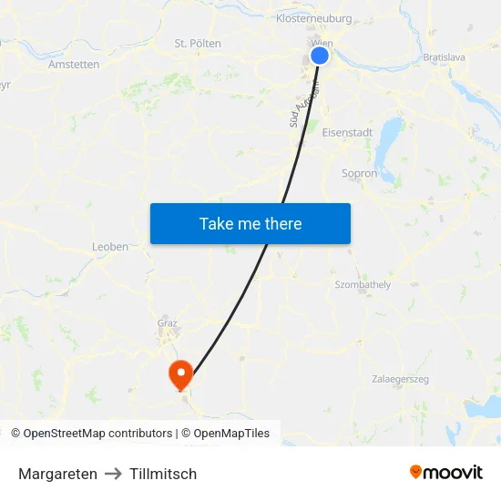 Margareten to Tillmitsch map