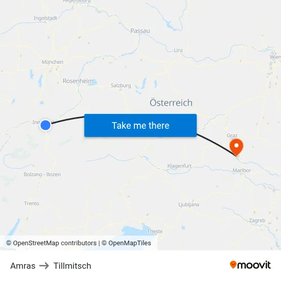 Amras to Tillmitsch map