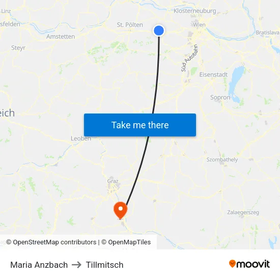 Maria Anzbach to Tillmitsch map