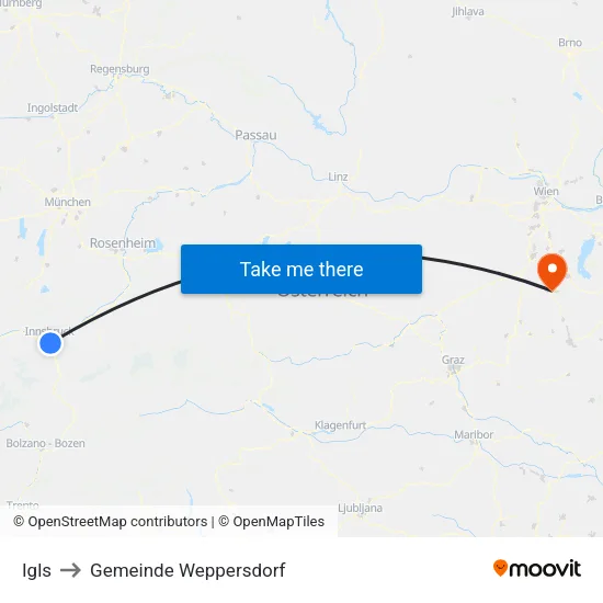 Igls to Gemeinde Weppersdorf map