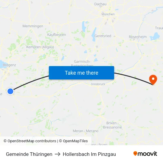 Gemeinde Thüringen to Hollersbach Im Pinzgau map