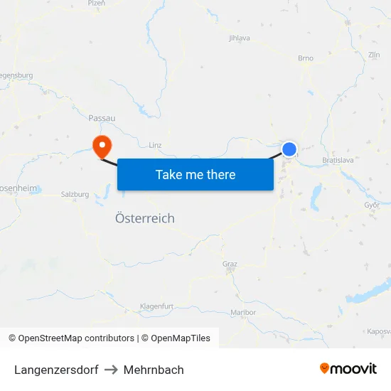 Langenzersdorf to Mehrnbach map