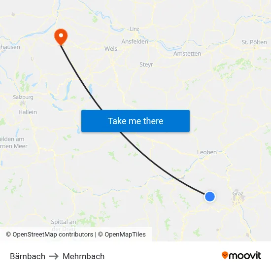 Bärnbach to Mehrnbach map