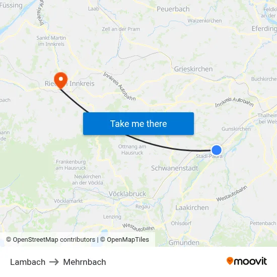 Lambach to Mehrnbach map