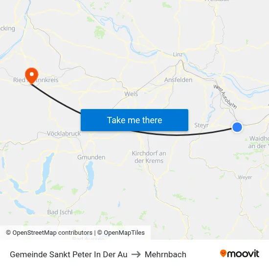 Gemeinde Sankt Peter In Der Au to Mehrnbach map