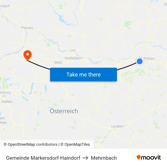 Gemeinde Markersdorf-Haindorf to Mehrnbach map