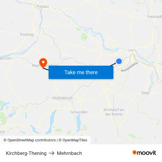 Kirchberg-Thening to Mehrnbach map