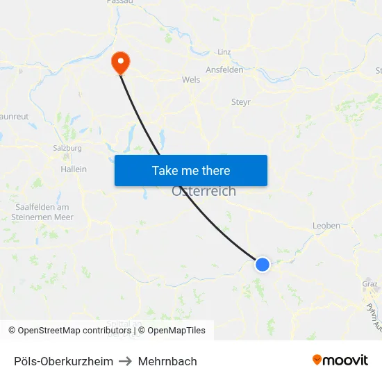 Pöls-Oberkurzheim to Mehrnbach map