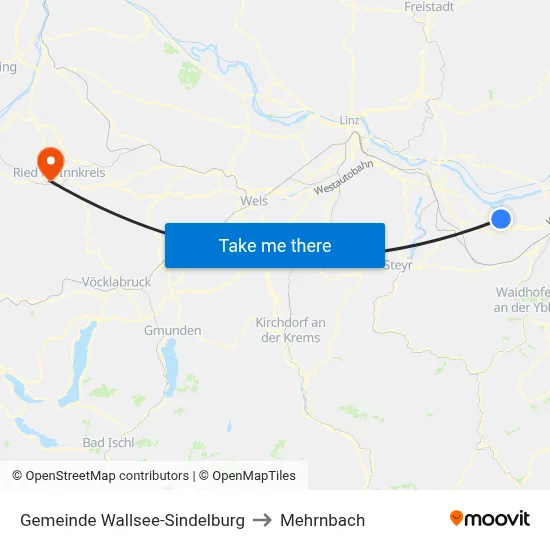 Gemeinde Wallsee-Sindelburg to Mehrnbach map