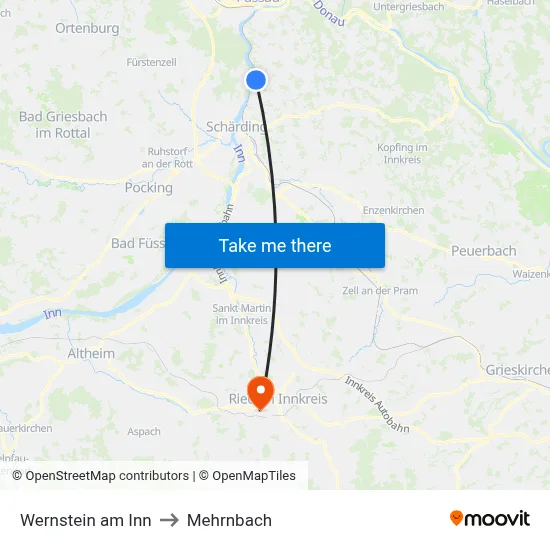 Wernstein am Inn to Mehrnbach map