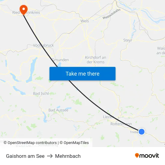 Gaishorn am See to Mehrnbach map