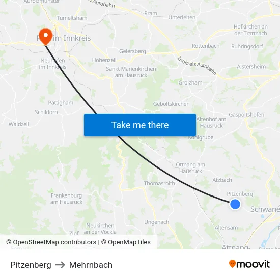 Pitzenberg to Mehrnbach map