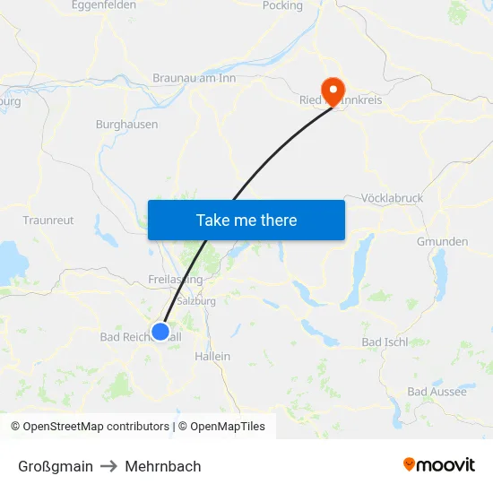 Großgmain to Mehrnbach map