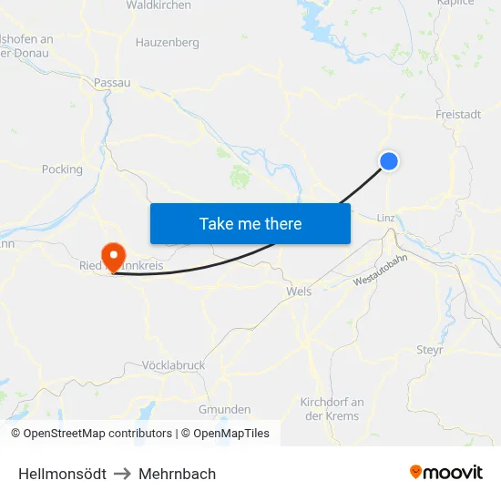 Hellmonsödt to Mehrnbach map