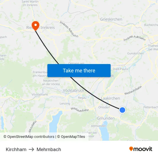 Kirchham to Mehrnbach map