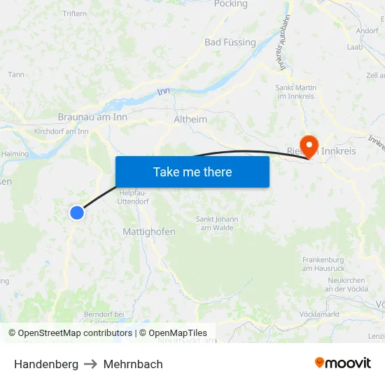 Handenberg to Mehrnbach map