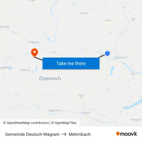 Gemeinde Deutsch-Wagram to Mehrnbach map